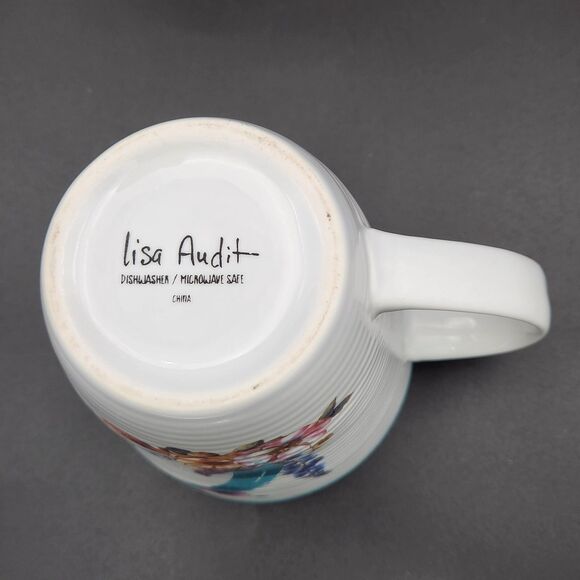 Lisa Audit Letter "C" Mug Cup Ribbed Floral Words Cotton Candy Chocolate Cats - Picture 8 of 8